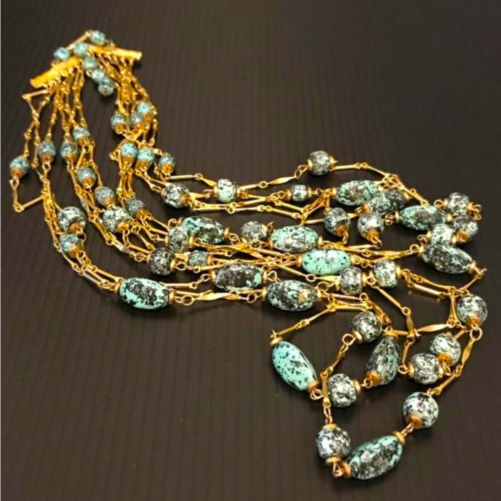 Vintage Alice Caviness Gold-Tone & Faux Turquoise Multi-Layer Necklace